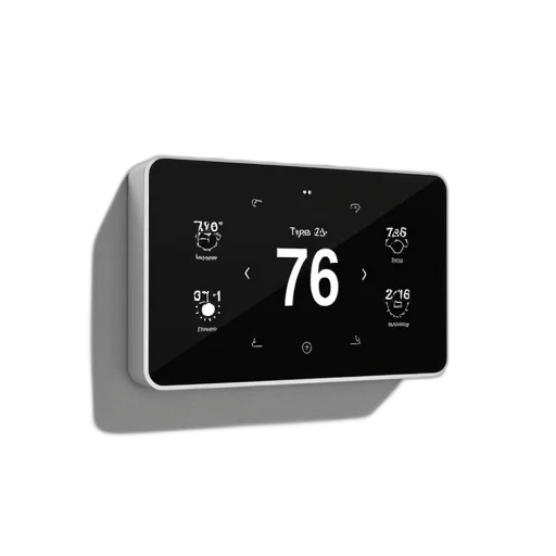 modern, digital, thermostat, black, screen, displaying, various, temperature transparent PNG cut-out