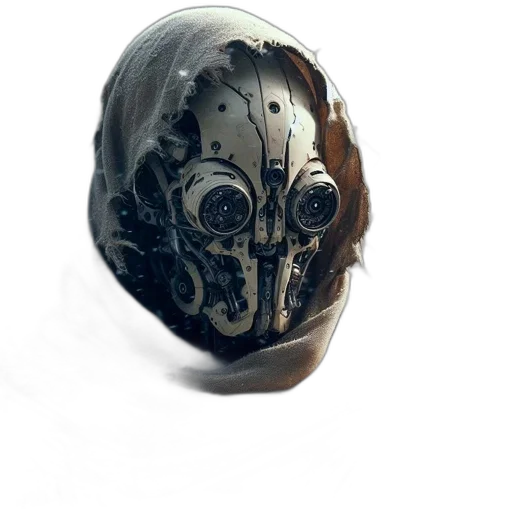 mask, face, robot, crown, concept art, 3d render, fantasy art, photorealistic transparent PNG cut-out