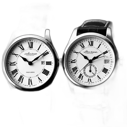 jewelry, photorealistic, black, white, image, two, watches, side transparent PNG cut-out