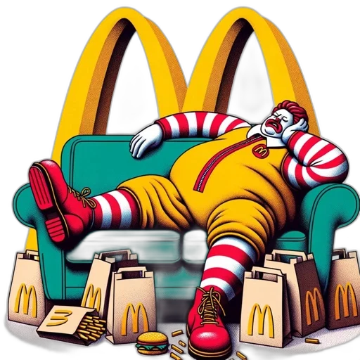 food, photorealistic, ronald, mcdonald, lounges, couch, amidst, packaging transparent PNG cut-out
