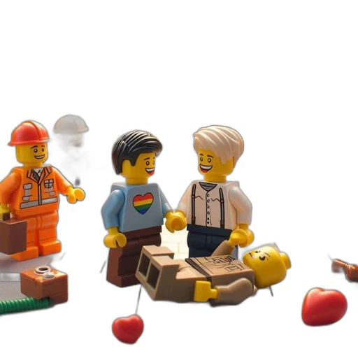 3d render, fire, forest, outer space, city street, two, lego, characters transparent PNG cut-out