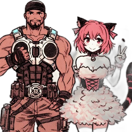 weapon, anime, concept art, pixel art, cyberpunk, monochrome, red, muscular transparent PNG cut-out