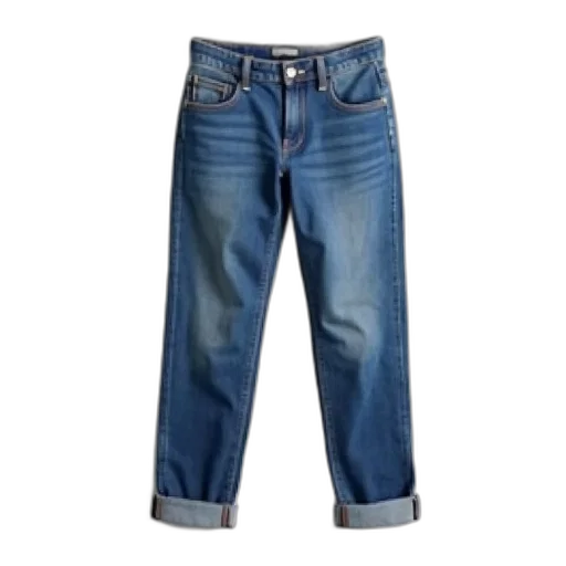 pair, blue, jeans, button, fly, belt, loops, displayed transparent PNG cut-out