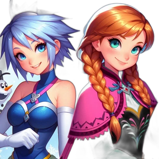 fantasy art, pixel art, concept art, anime, blue, colorful, two, female transparent PNG cut-out
