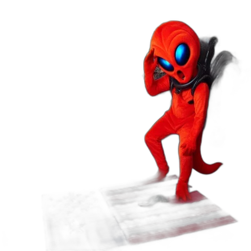 creature, robot, mask, staff, 3d render, concept art, comic book art, red transparent PNG cut-out