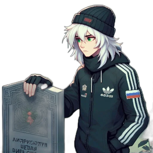 jacket, weapon, creature, robot, anime, vaporwave, cyberpunk, pixel art transparent PNG cut-out