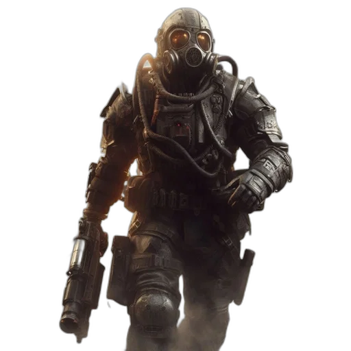 robot, weapon, creature, mask, concept art, 3d render, cyberpunk, outer space transparent PNG cut-out