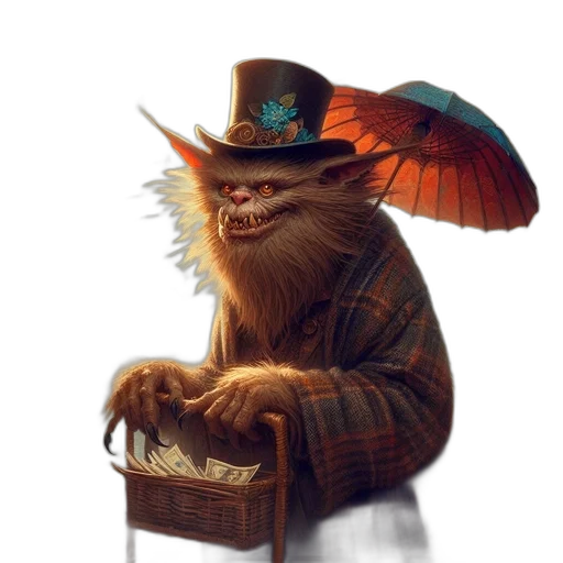 hat, creature, staff, face, fantasy art, concept art, photorealistic, comic book art transparent PNG cut-out