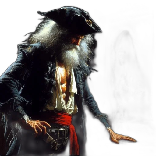 concept art, fantasy art, photorealistic, oil painting, old, pirate, white, beard transparent PNG cut-out