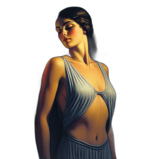 dress, jewelry, staff, face, oil painting, photorealistic, concept art, fantasy art transparent PNG cut-out