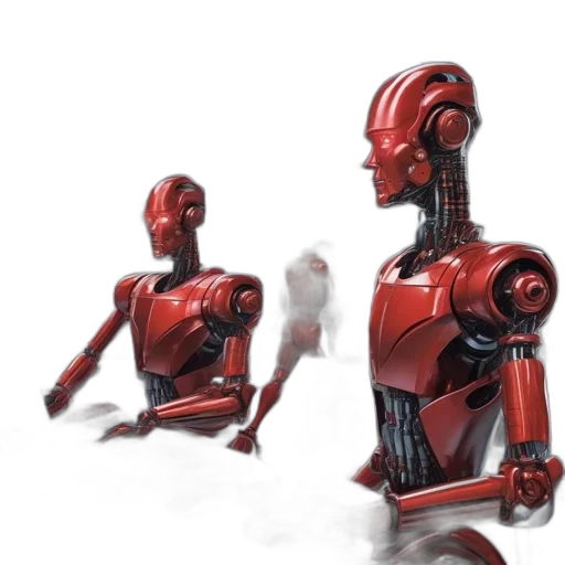 robot, concept art, 3d render, cyberpunk, red, futuristic, high-tech, environment transparent PNG cut-out