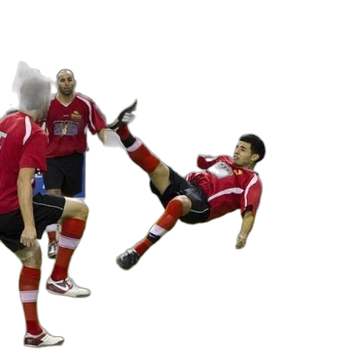 concept art, 3d render, man, red, kicks, ball, while, playing transparent PNG cut-out