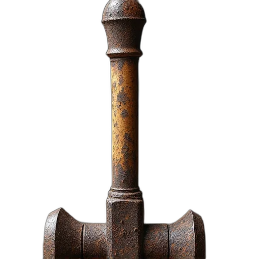 staff, sword, weapon, crown, 3d render, photorealistic, rusty, corroded transparent PNG cut-out