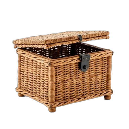 furniture, food, 3d render, woven, rattan, storage, box, lid transparent PNG cut-out