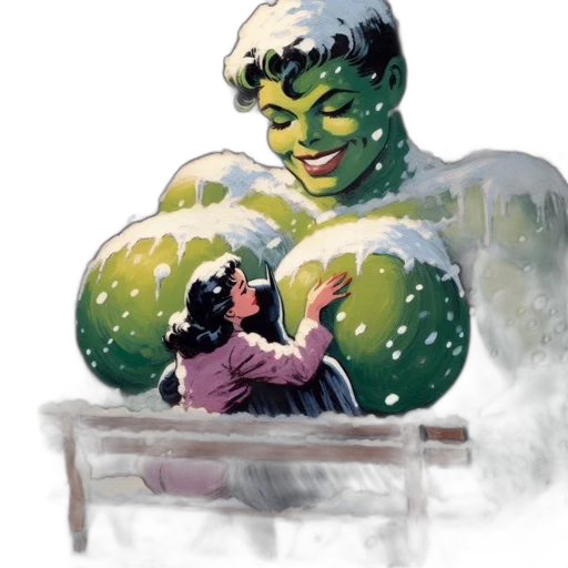 comic book art, concept art, watercolor, pixel art, snow, outer space, underwater, green transparent PNG cut-out