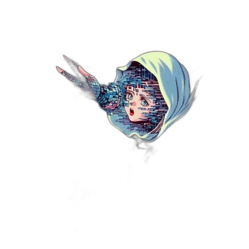creature, hair, umbrella, dragon, vaporwave, anime, pixel art, 3d render transparent PNG cut-out