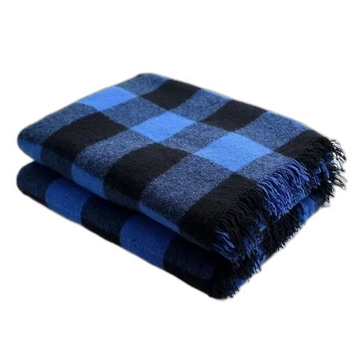 jacket, hat, blue, monochrome, black, plaid, blanket, fringed transparent PNG cut-out