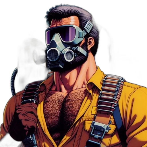 mask, face, jacket, comic book art, cyberpunk, concept art, cartoon, man transparent PNG cut-out