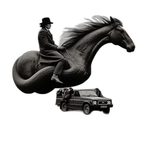 car, animal, hat, photorealistic, concept art, fantasy art, black, white transparent PNG cut-out