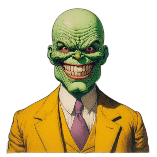 mask, face, staff, comic book art, concept art, photorealistic, green, imposing transparent PNG cut-out