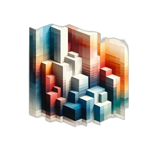 furniture, robot, building, pixel art, 3d render, vaporwave, concept art, colorful transparent PNG cut-out
