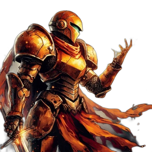 robot, sword, weapon, concept art, fantasy art, comic book art, golden, earth tones transparent PNG cut-out