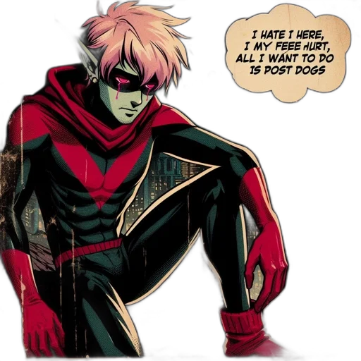 jacket, comic book art, concept art, red, contemplative, character, pink, hair transparent PNG cut-out