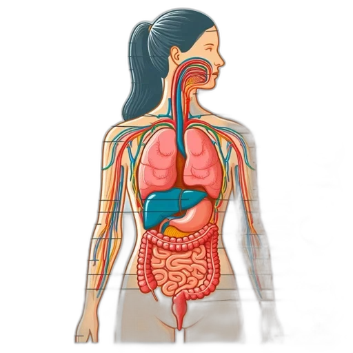 food, illustration, female, digestive, system, labeled, organs, pathways transparent PNG cut-out