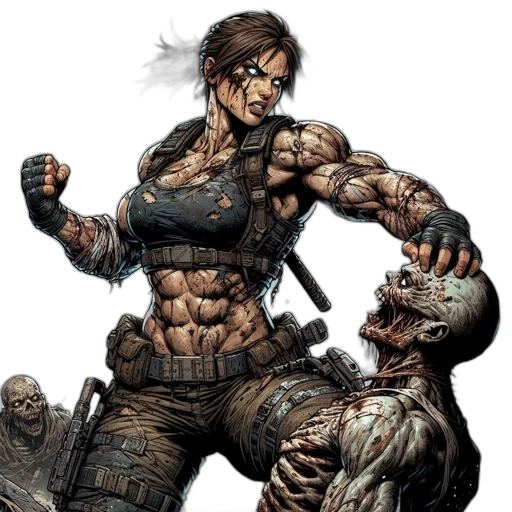 comic book art, concept art, cyberpunk, fierce, muscular, woman, battle, gear transparent PNG cut-out