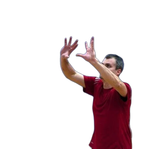 staff, 3d render, man, red, shirt, playing, volleyball, blue transparent PNG cut-out