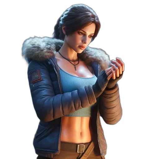 jacket, weapon, face, staff, concept art, cyberpunk, pixel art, 3d render transparent PNG cut-out
