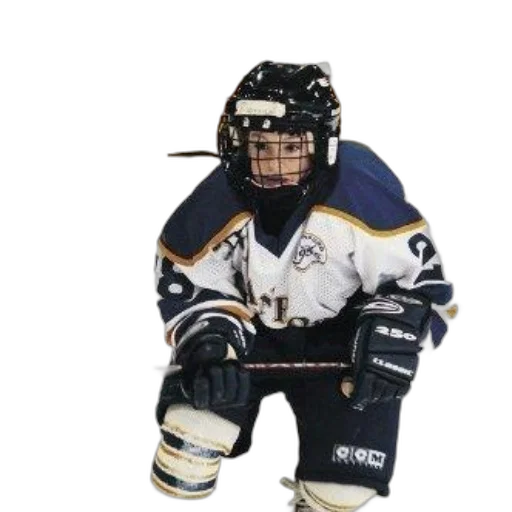 young, hockey, player, action, wearing, blue, white, jersey transparent PNG cut-out