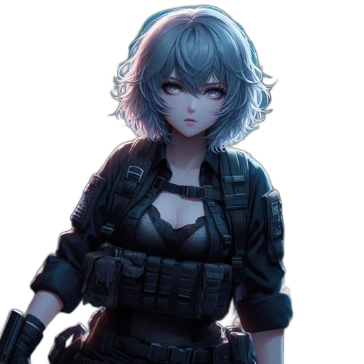 weapon, robot, face, jacket, cyberpunk, concept art, anime, fantasy art transparent PNG cut-out