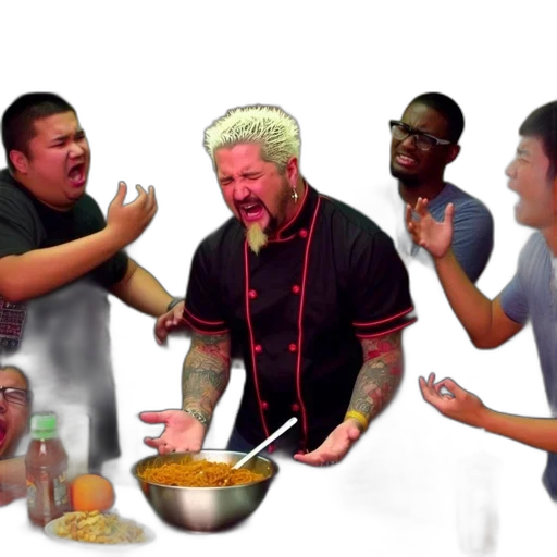 food, fire, chaotic, kitchen, scene, man, spiky, blonde transparent PNG cut-out