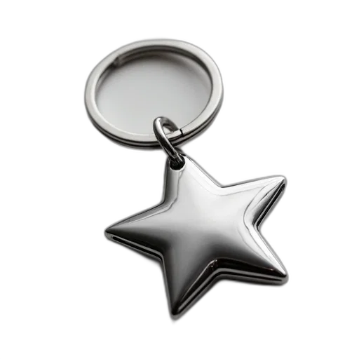 staff, jewelry, 3d render, outer space, silver, star-shaped, keychain, smooth transparent PNG cut-out