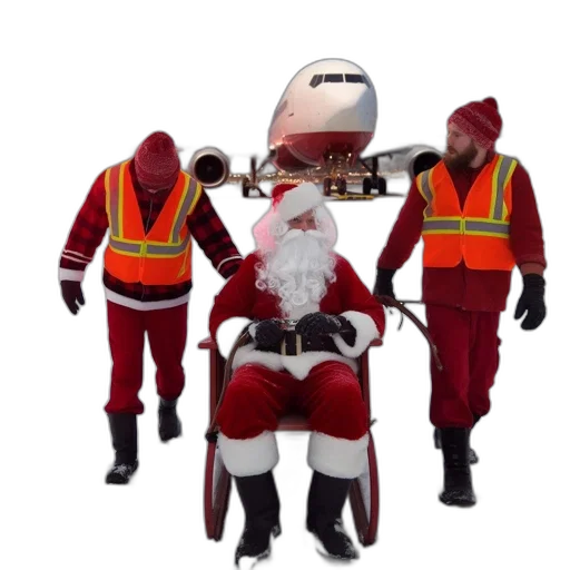 snowy, runway, trio, guides, seated, santa, his, sleigh transparent PNG cut-out