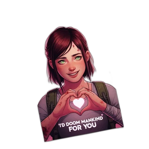comic book art, pixel art, concept art, fantasy art, cheerful, young, woman, heart-shaped transparent PNG cut-out