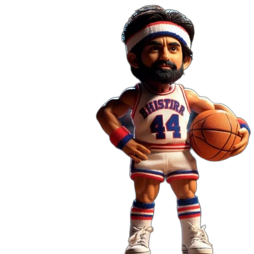 3d render, intricately, detailed, miniature, basketball, player, figurine, holds transparent PNG cut-out
