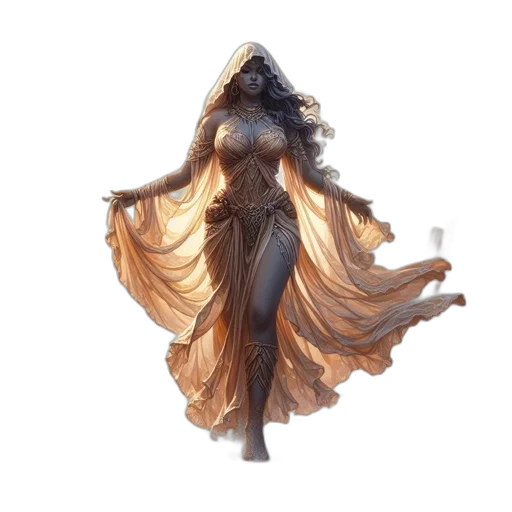 dress, mask, jewelry, concept art, fantasy art, 3d render, comic book art, golden transparent PNG cut-out
