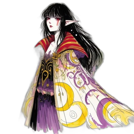 dress, fantasy art, concept art, watercolor, anime, monochrome, red, dark transparent PNG cut-out