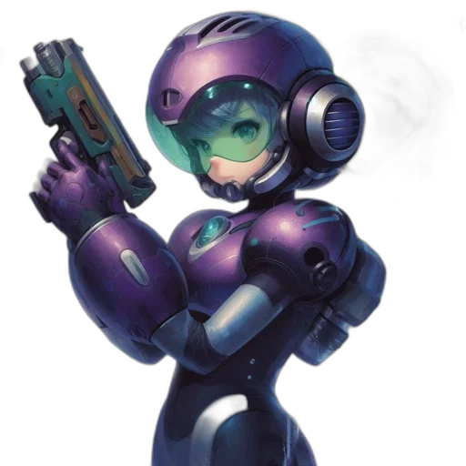 robot, weapon, staff, concept art, pixel art, cyberpunk, vaporwave, outer space transparent PNG cut-out