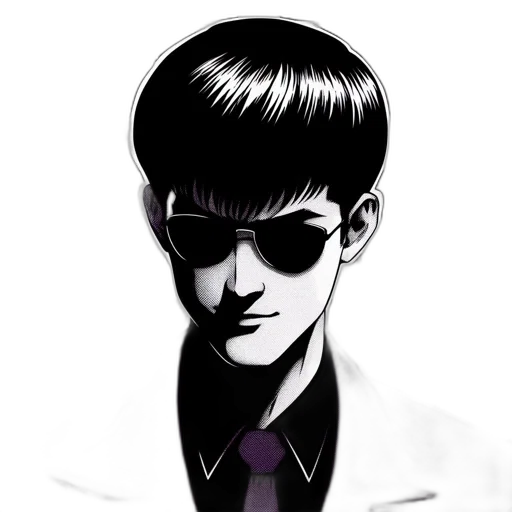face, staff, mask, jacket, cartoon, anime, comic book art, concept art transparent PNG cut-out