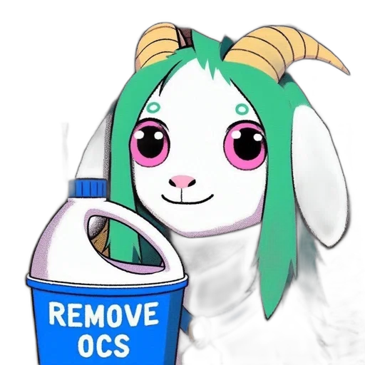 anime, vaporwave, cartoon, concept art, goat-like, character, white, fur transparent PNG cut-out