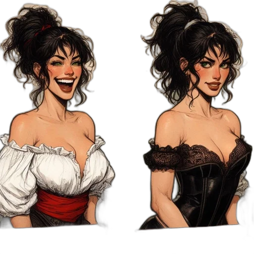dress, concept art, comic book art, fantasy art, cartoon, two, portraits, woman transparent PNG cut-out