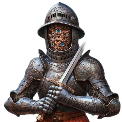 robot, mask, sword, face, concept art, fantasy art, 3d render, photorealistic transparent PNG cut-out