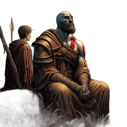 concept art, comic book art, fantasy art, fog, two, figures, stand, amidst transparent PNG cut-out