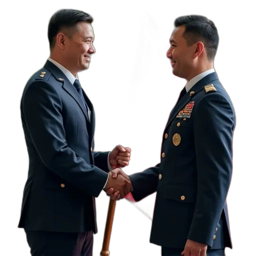 staff, two, men, military, uniforms, shaking, hands, room transparent PNG cut-out