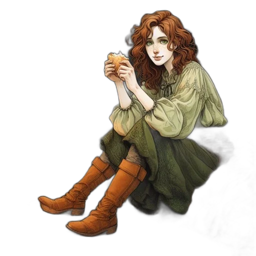 dress, staff, shoes, fantasy art, concept art, watercolor, photorealistic, fire transparent PNG cut-out