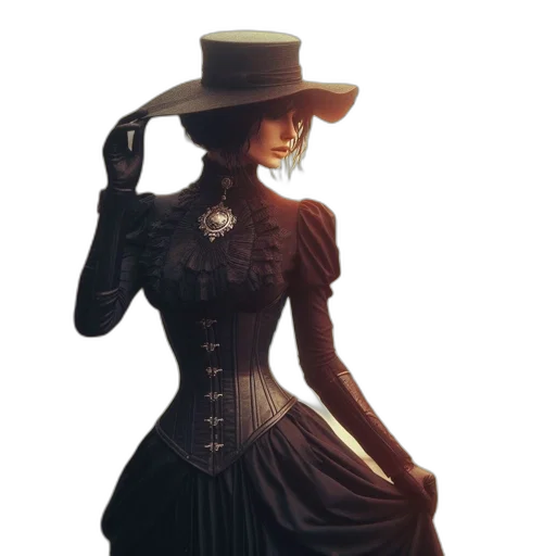 dress, hat, staff, jewelry, concept art, fantasy art, photorealistic, pixel art transparent PNG cut-out