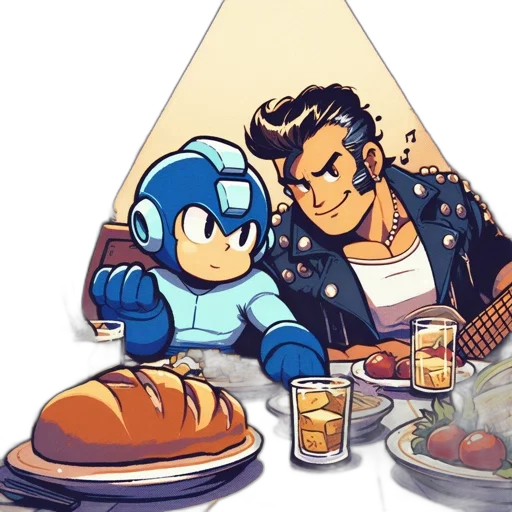 food, jacket, pixel art, concept art, comic book art, cartoon, blue, two transparent PNG cut-out